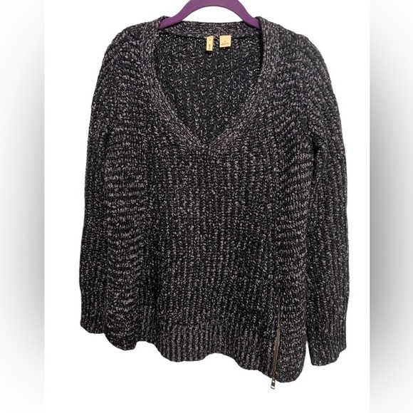 Anthropologie Moth v-neck pull over marbled navy cotton wool alpaca sweater - Picture 2 of 10